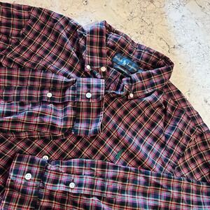 Ralph Lauren Mens XL Custom Fit Plaid Button Down Shirt Multi Color Cotton Pony
